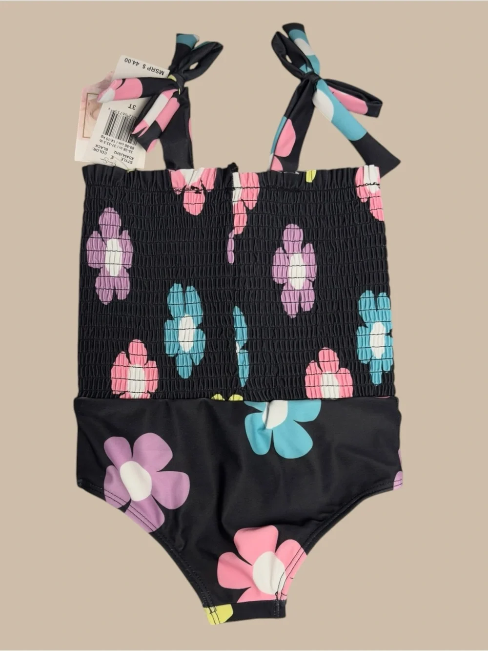 Jessica Simpson Black Swim Top with Pink and Yellow Floral Accents